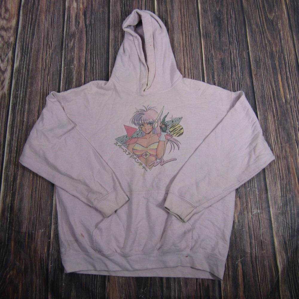 Popkiller Hoodie Mens M/L Pink Pullover Anime Space Adventure Graphic Made USA